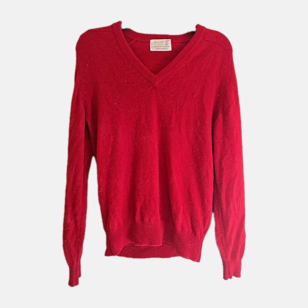 Vtg Braemar Red V-Neck‎ Scottish Lambswool Preppy Pullover Sweater Men's Medium